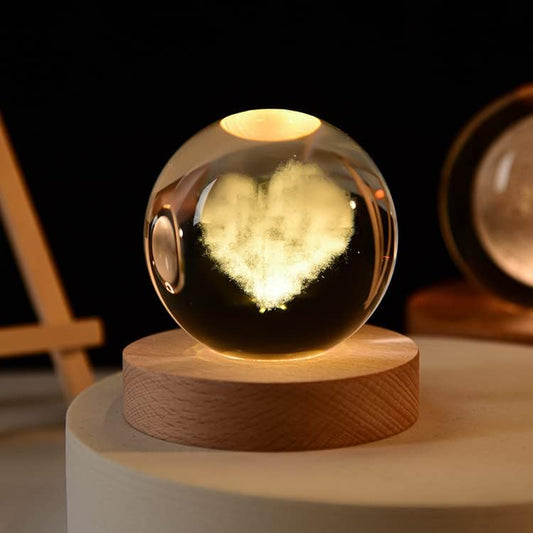 (HEART) 3D Crystal Ball Night Lamp