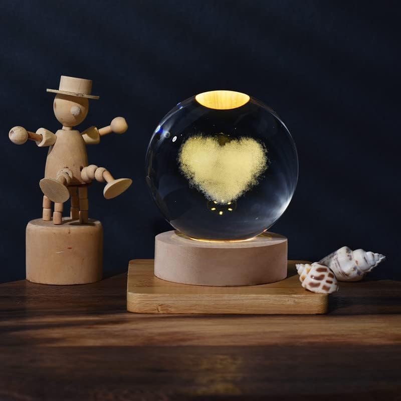 (HEART) 3D Crystal Ball Night Lamp