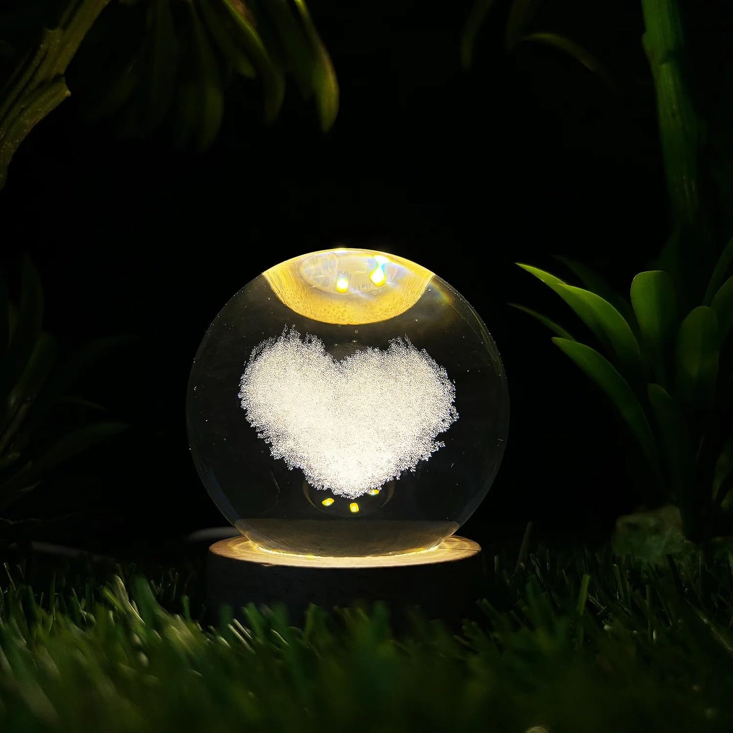 (HEART) 3D Crystal Ball Night Lamp