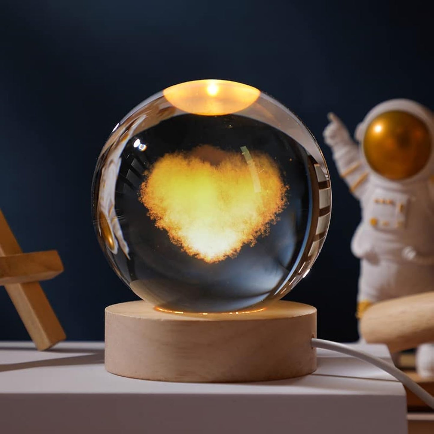 (HEART) 3D Crystal Ball Night Lamp