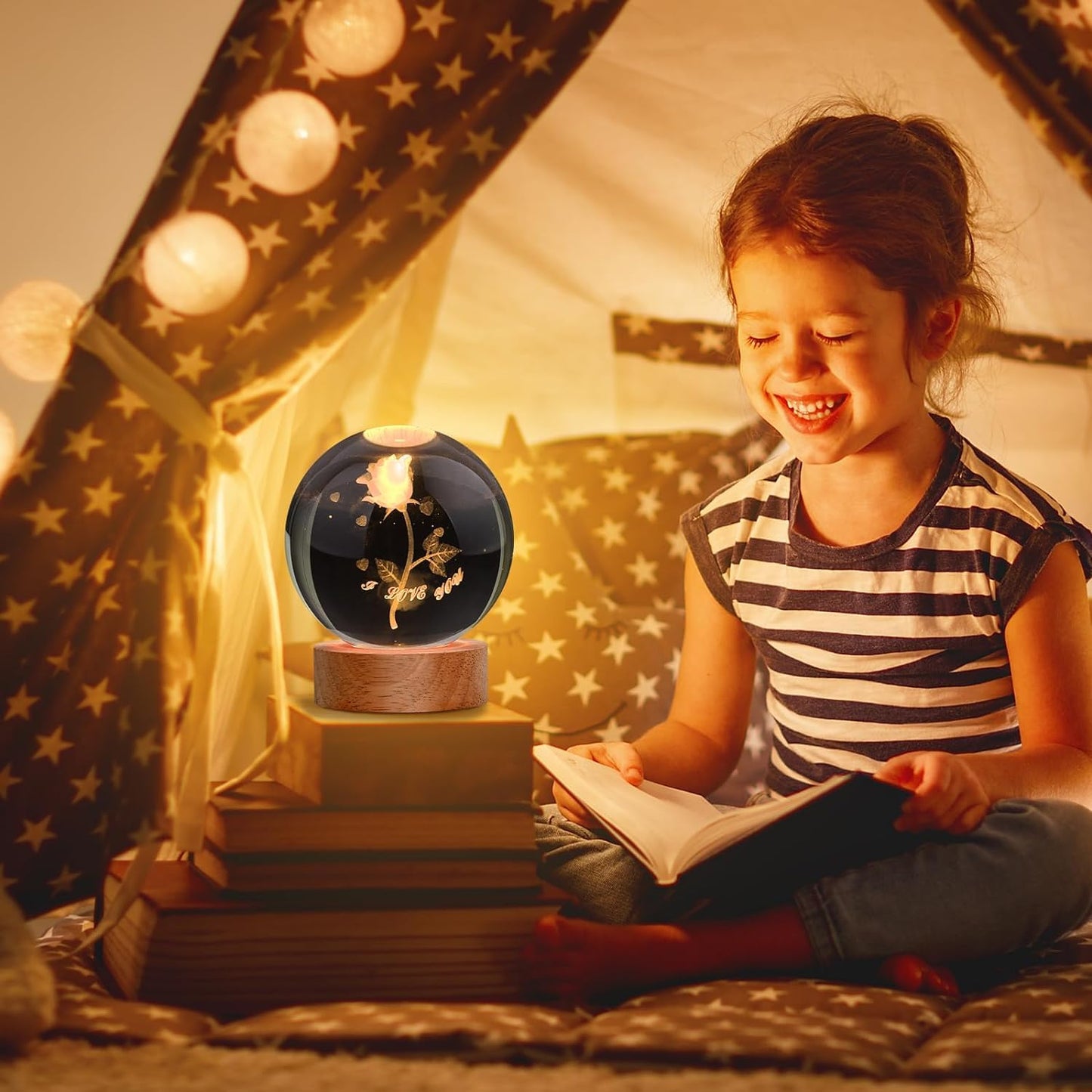 (ROSE) 3D Crystal Ball Night Lamp