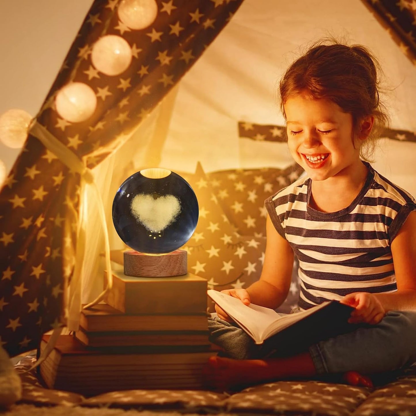 (HEART) 3D Crystal Ball Night Lamp