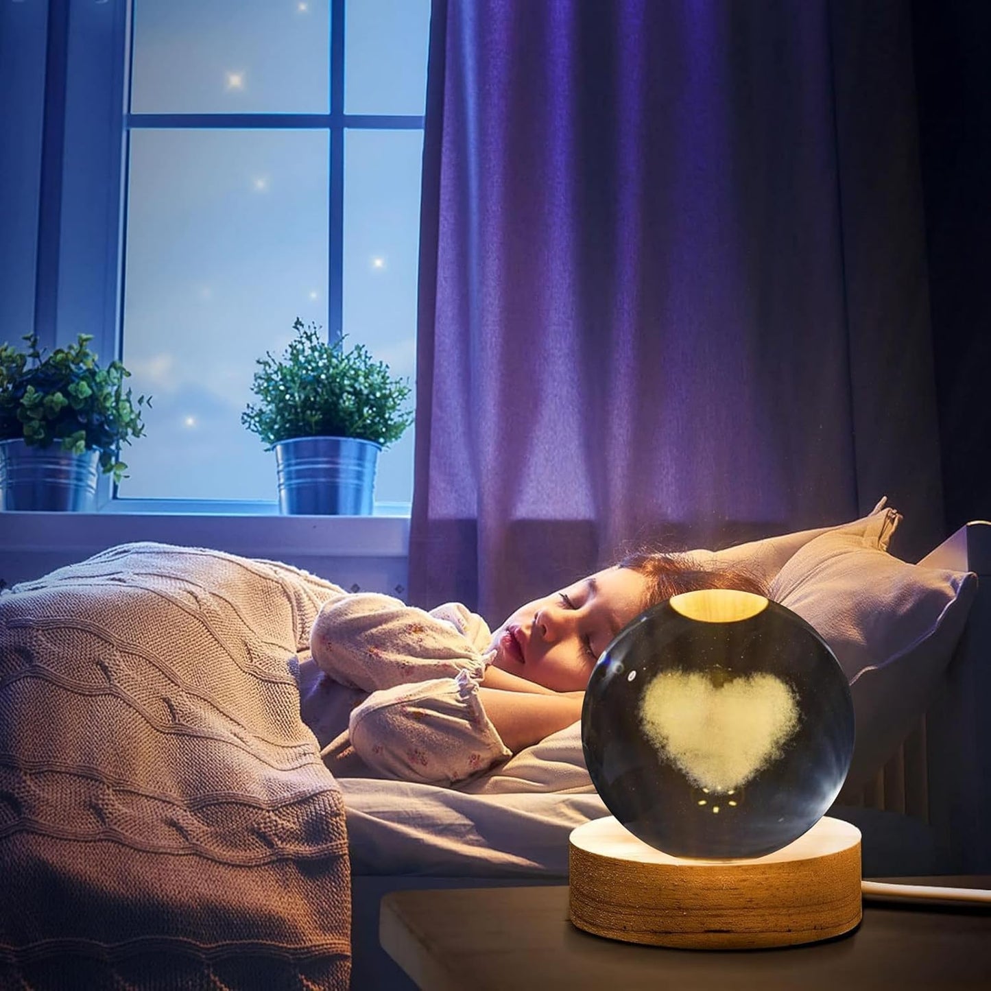 (HEART) 3D Crystal Ball Night Lamp