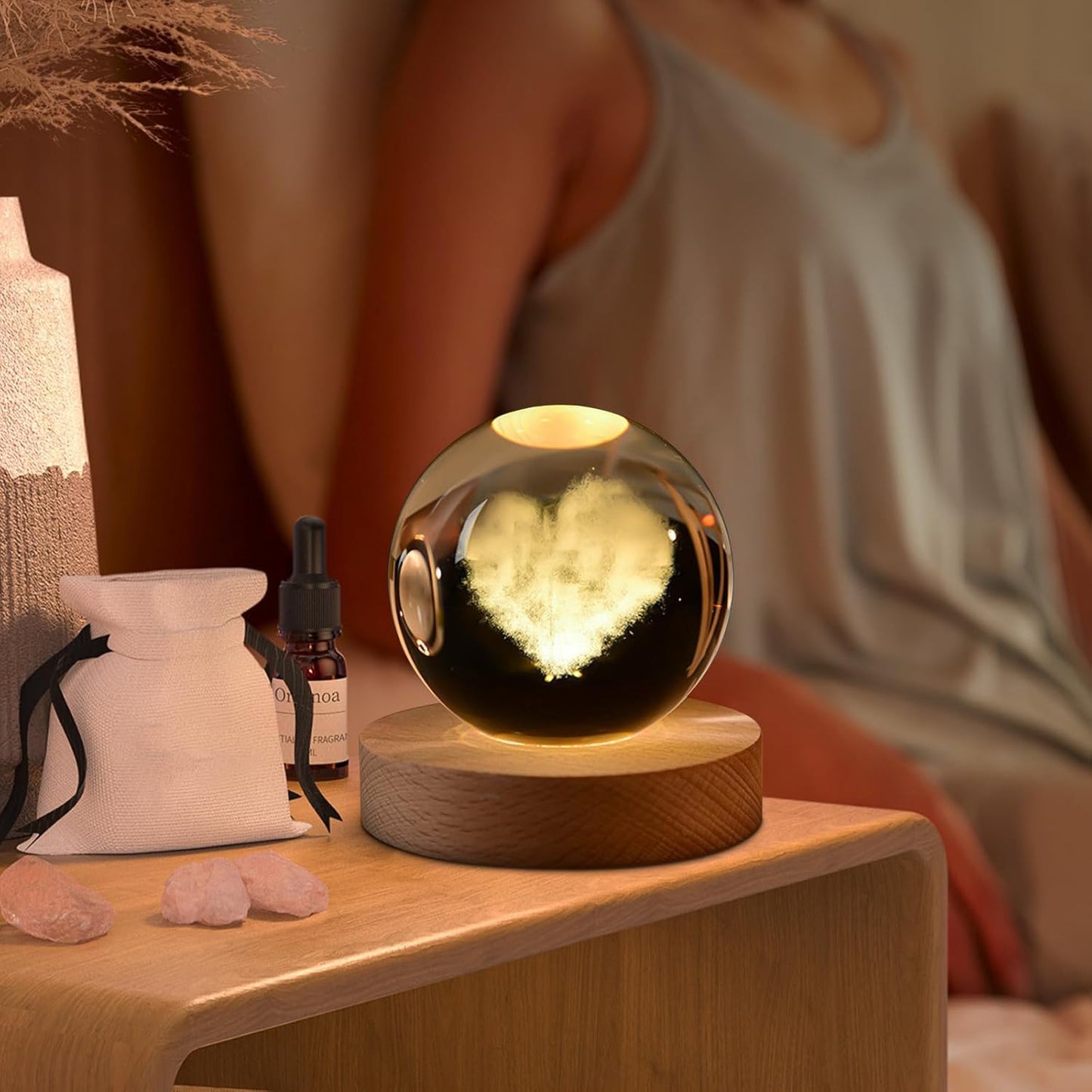 (HEART) 3D Crystal Ball Night Lamp