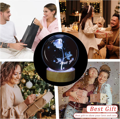 (ROSE) 3D Crystal Ball Night Lamp